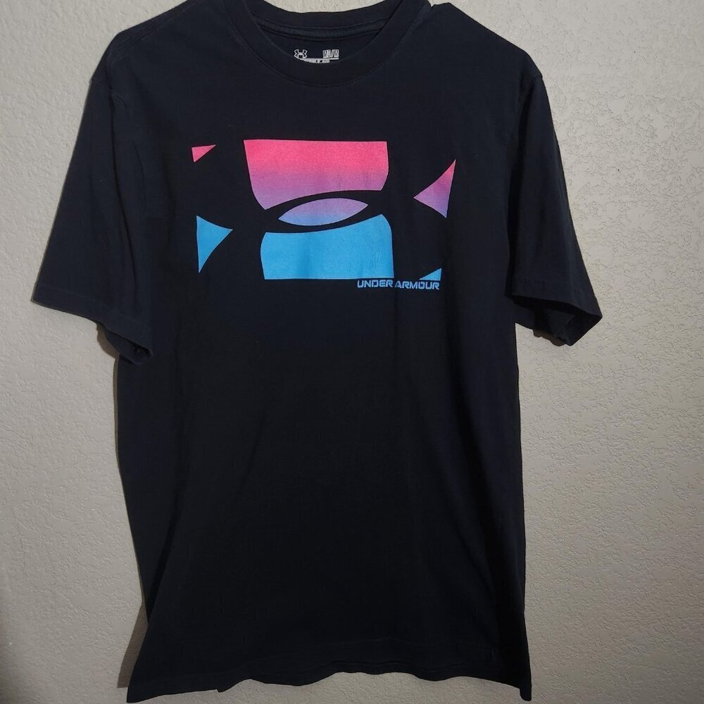 Under Armour Shirt Mens Medium Black HeatGear Gradient Logo Short Sleeve Tee